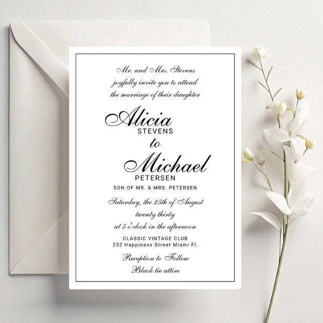 Invitation Mariage élégant classique traditionnel noir blanc (Créateur téléchargé)