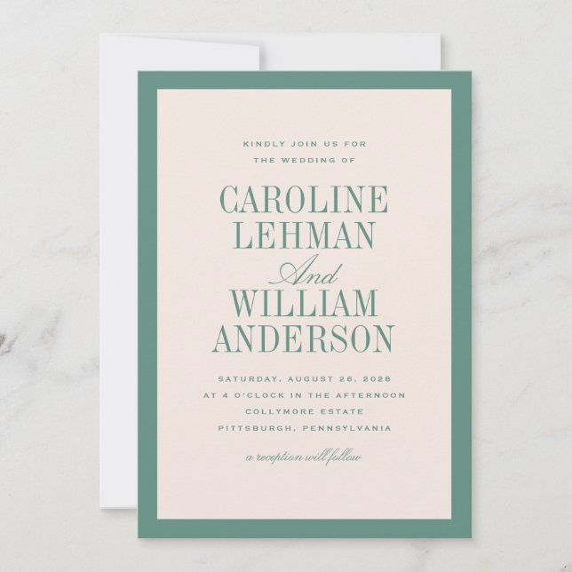 Invitation Mariage Élégant Classique Vert Clair  (Devant)