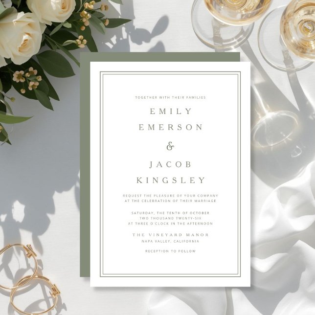 Invitation Mariage Élégant Classique Vert Sauge (Elegant Classic Sage Green Wedding Invitation)