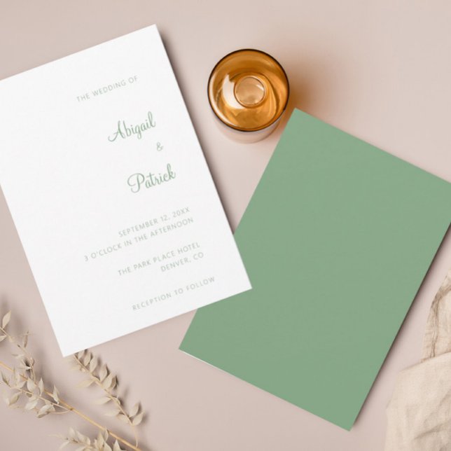 Invitation Mariage Élégant Classique Vert Sauge & Blanc  (Créateur téléchargé)