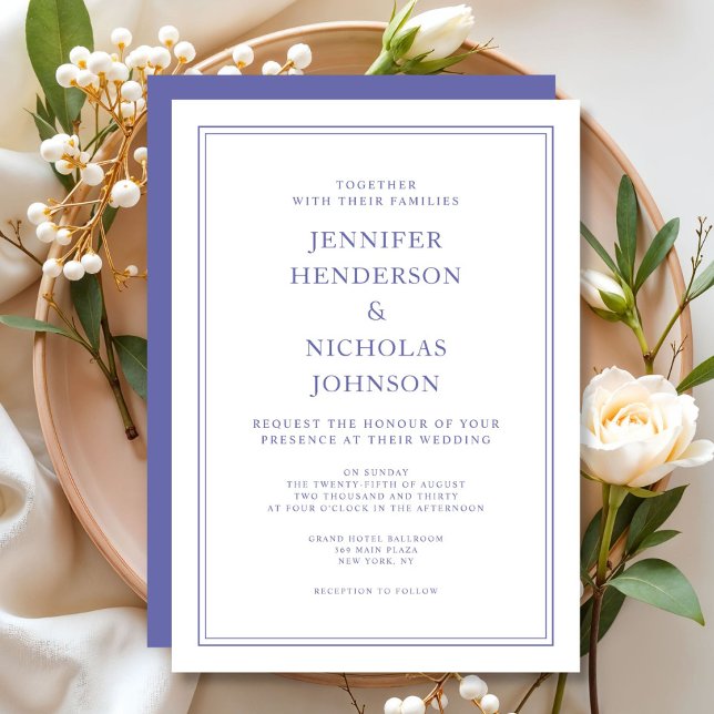 Invitation Mariage élégant classique violet et blanc (Elegant Classic Purple & White Wedding Invitation)