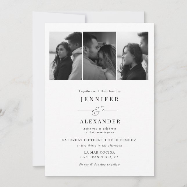 Invitation Mariage Élégant Collage Photo (Devant)