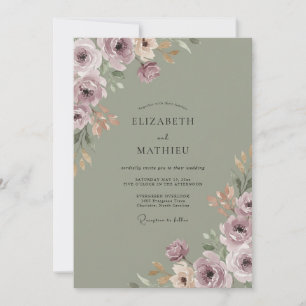 Invitation Mariage Élégant Coup de Pinceau Floral Mauve