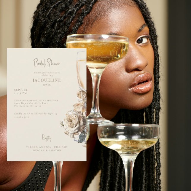Invitation Mariage Élégant Crème Roses Séchées Champagne (Créateur téléchargé)