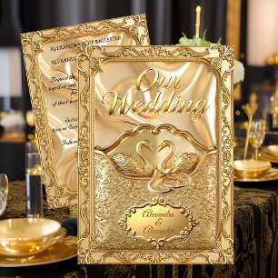 Invitation Mariage Élégant Cygnes Anneaux Or Diamants