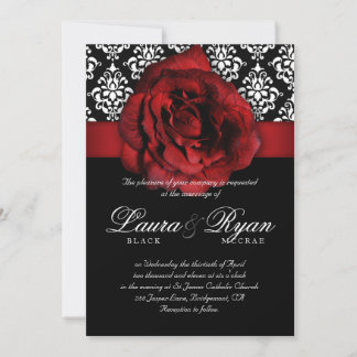 Invitation Mariage élégant Damas Rouge Rose Noir Blanc