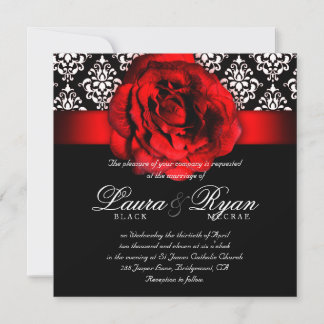 Invitation Mariage élégant Damask Rose rouge Noël