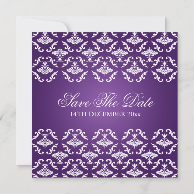 Invitation Mariage Élégant Damassé Violet Vintage (Devant)
