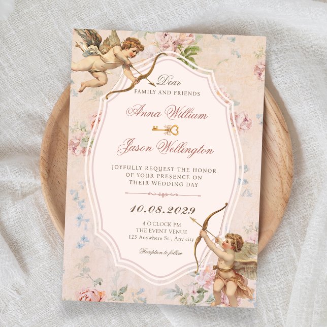 Invitation Mariage élégant d'anges romantiques classiques vin (Créateur téléchargé)
