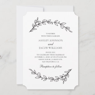 Invitation Mariage élégant dans un jardin. Botanique noir et