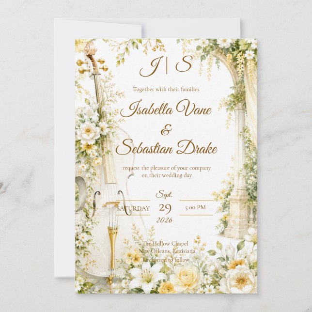 Invitation Mariage élégant dans un jardin musical  (Devant)