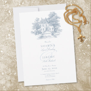 Invitation Mariage élégant dans un manoir français avec toile