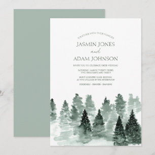 Invitation Mariage Élégant dans une Forêt de Pins à l'Aquarel