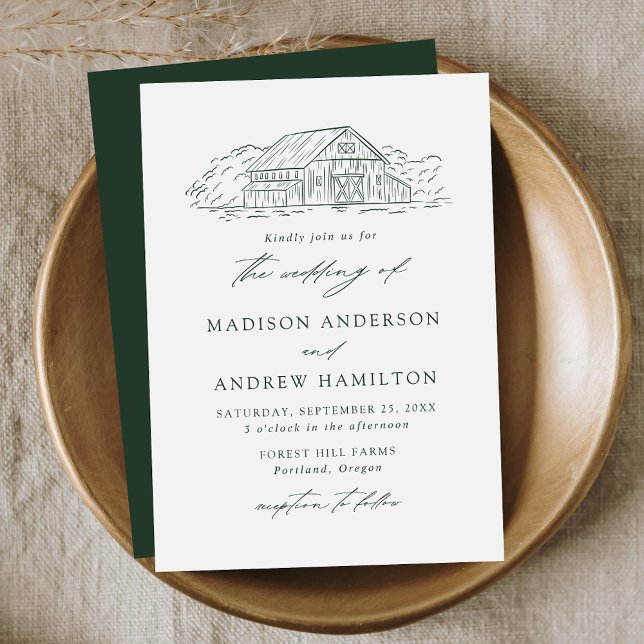 Invitation Mariage Élégant dans une Grange Rustique Verte (Créateur téléchargé)