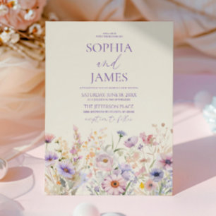 Invitation Mariage Élégant dans une Prairie de Fleurs Sauvage