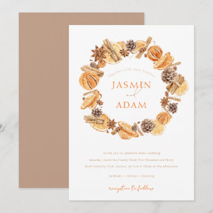 Invitation Mariage Élégant d'Automne avec Citrouille Botaniqu