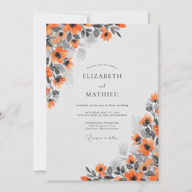 Invitation Mariage Élégant d'Automne Orange Rouille (Devant)