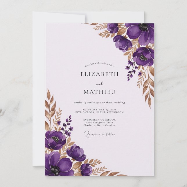 Invitation Mariage élégant d'automne violet (Devant)