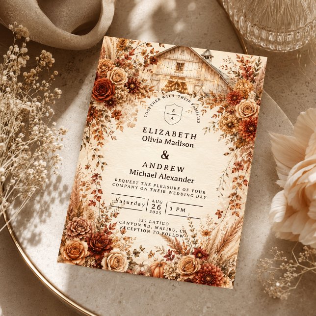 Invitation Mariage Élégant de Barn d'Automne (Créateur téléchargé)