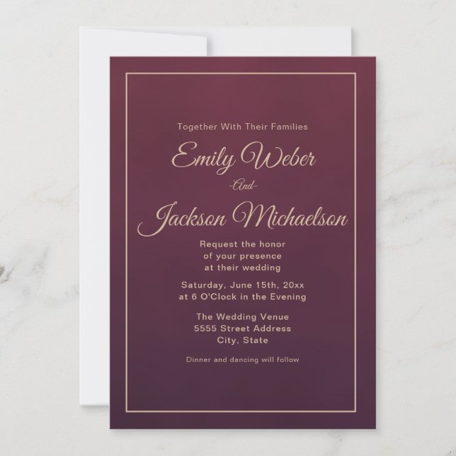 Invitation Mariage Élégant de Bourgogne Automne Hiver (Devant)