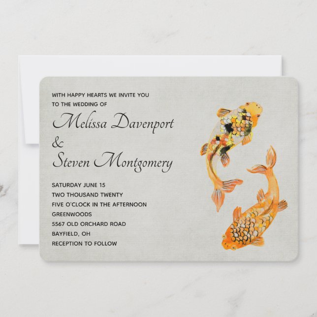 Invitation Mariage élégant de carpes koï dorées (Devant)