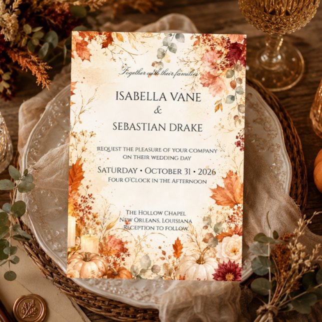 Invitation Mariage Élégant de Citrouille Florale d'Automne (Créateur téléchargé)