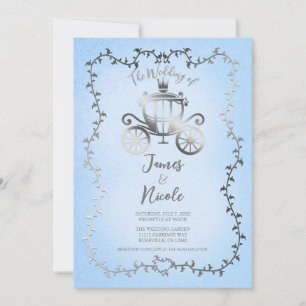 Invitation Mariage élégant de conte de fée bleu avec calèche 