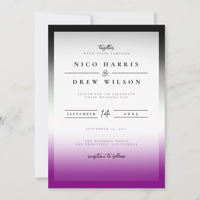 Invitation Mariage élégant de fierté asexuelle  (Devant)