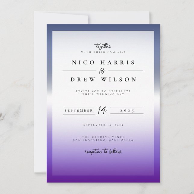 Invitation Mariage élégant de fierté lesbienne lavande  (Devant)