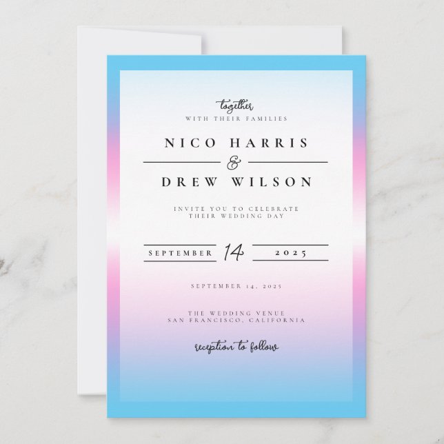 Invitation Mariage élégant de fierté trans  (Devant)