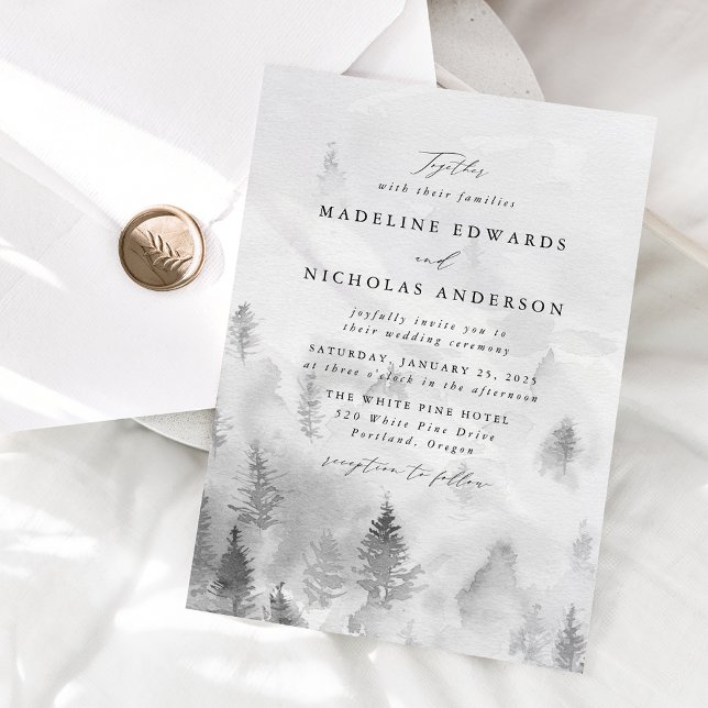 Invitation Mariage élégant de forêt grise d'hiver (Créateur téléchargé)