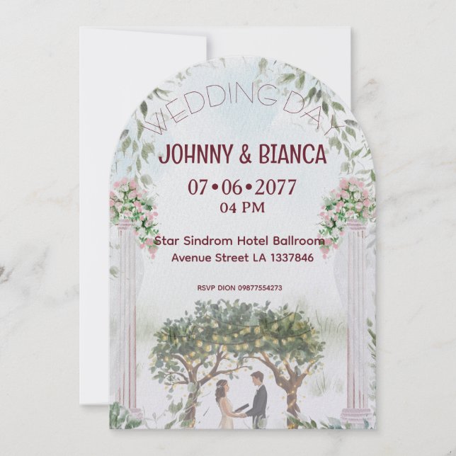 Invitation Mariage élégant de jardin à l'aquarelle (Devant)