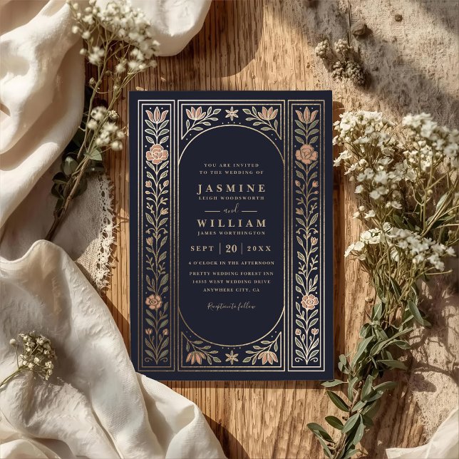 Invitation Mariage élégant de jardin botanique floral QR Code (Créateur téléchargé)