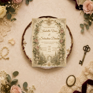 Invitation Mariage élégant de jardin vintage