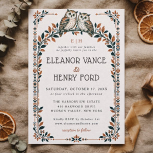 Invitation Mariage élégant de la chouette botanique de la for