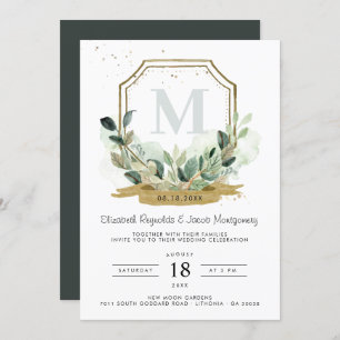 Invitation Mariage Élégant de la Crête d'or des Eucalyptus