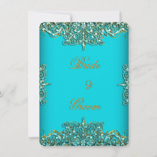 Invitation Mariage élégant de luxe orné bleu sarcelle or
