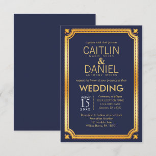 Invitation Mariage élégant de manuscrit de bleu marine de