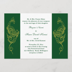 Invitation Mariage Elégant de Mehndi Peacock Invitant Blanc V