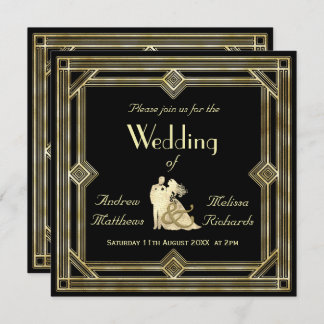 Invitation Mariage élégant de noir d'or d'art déco