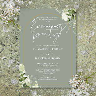 Invitation Mariage Élégant de Nuit Fleurs de Sauge Verte Arch