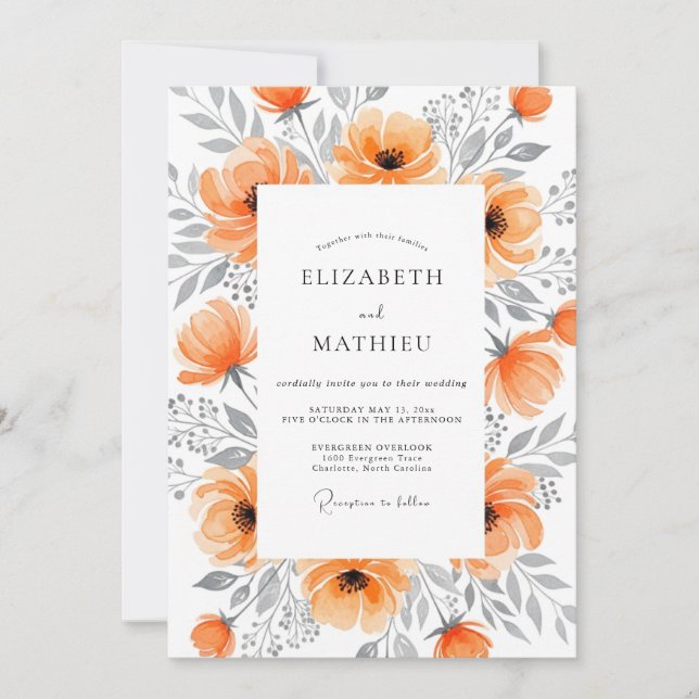 Invitation Mariage Élégant de Printemps Abricot (Devant)