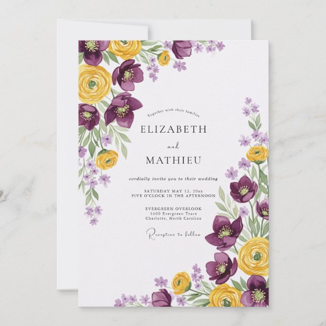 Invitation Mariage Élégant de Printemps aux Prunes (Devant)