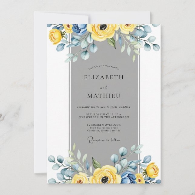 Invitation Mariage Élégant de Printemps avec Ardoise Grise et (Devant)