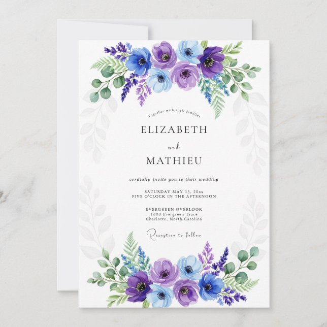 Invitation Mariage Élégant de Printemps Pervenche (Devant)