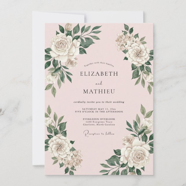 Invitation Mariage Élégant de Printemps Rose Tendre (Devant)