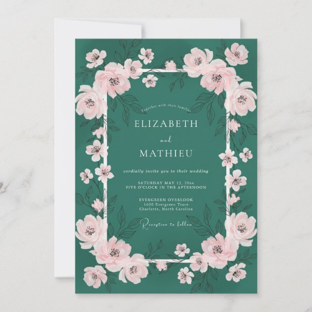 Invitation Mariage Élégant de Printemps Vert Émeraude (Devant)