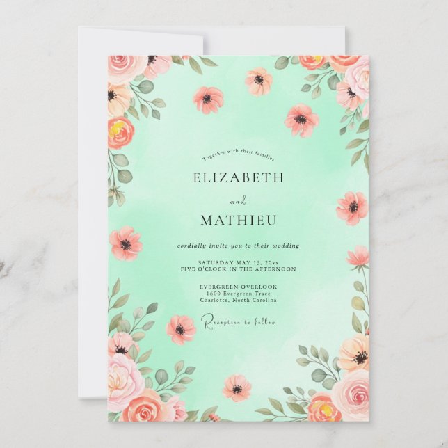Invitation Mariage Élégant de Printemps Vert Menthe (Devant)