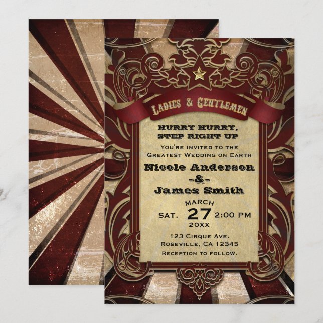 Invitation Mariage Élégant de Spectacle de Carnaval de Cirque (Devant / Derrière)