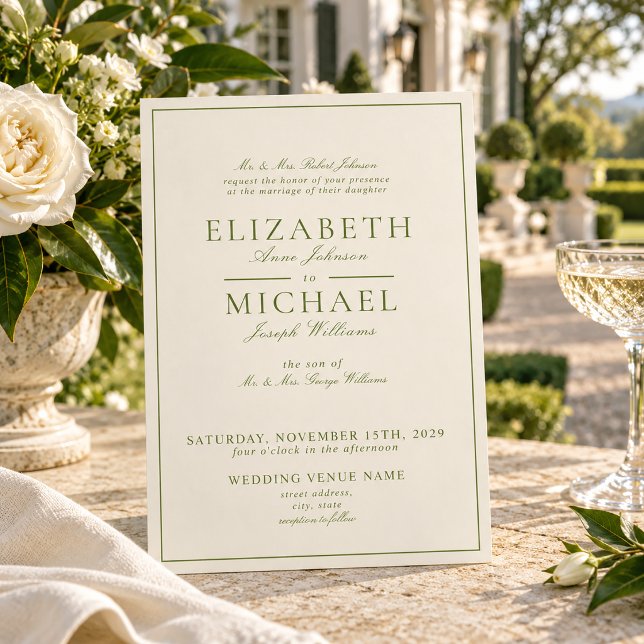 Invitation Mariage élégant de style classique vert de printem (Créateur téléchargé)